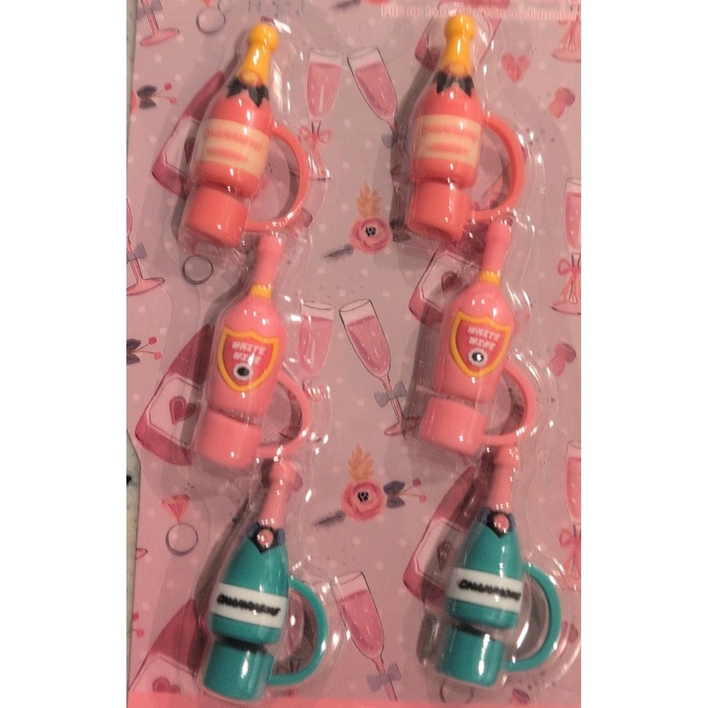 Champagne Silicone Straw Tip Covers, 6 Pack